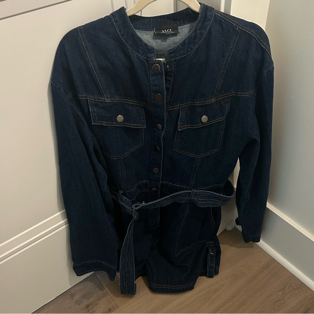 Vici Denim Belted Romper